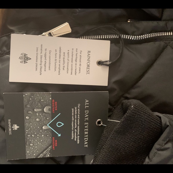 Rainforest Diamond Quilted Water Resistant Attached Hood Bib Vest Black Coat - Picture 6 of 14